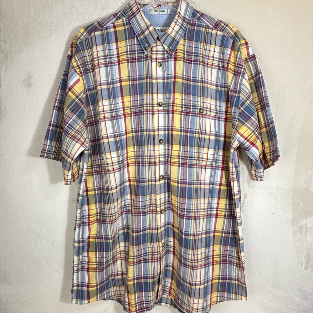 Orvis Men's Multicolor Plaid Button Down Short Sleeve Shirt 100% Cotton Size L